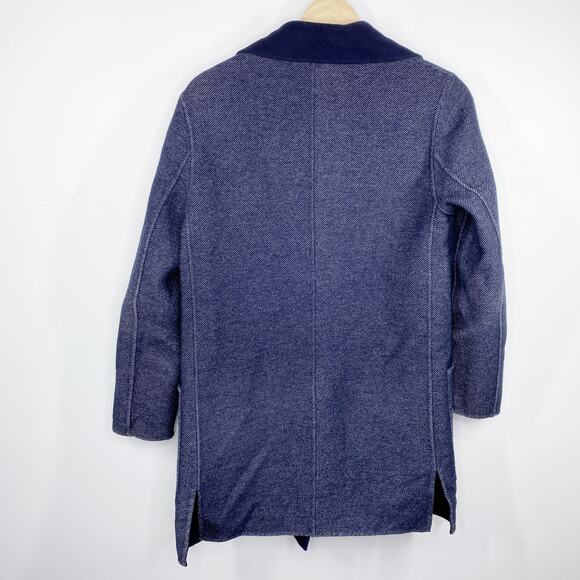 Massimo Dutti Navy Blue Reversible Wool Blend Coat Jacket Women's Size Small S - Picture 2 of 8